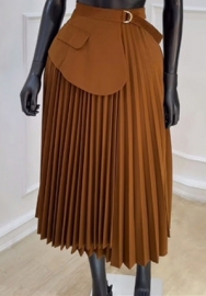 (Real Image,Only Bottom)2024 Styles Plus Size Women Summer High-Waist Irregular Tied-Ruffle Pleated Midi Skater Skirt
