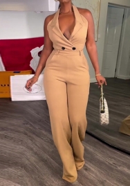 (Real Image)2024 Styles Plus Size Women Summer Halter Backless High-Waist Pocket Casual Jumpsuit