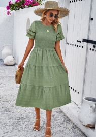 (Real Image)2024 Styles Women Spring/Summer Solid Color Elegant Gathered Openwork Dress