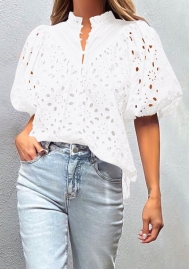 (Real Image,Only Tops)2024 Styles Women Spring/Summer Elegant Puff Sleeve Embroidered Blouse