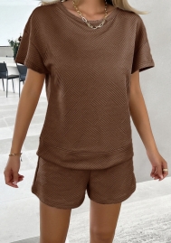 (Real Image)2024 Styles Women Summer Solid Color Knitwear Round Neck Top with Shorts Casual Two-Piece Set
