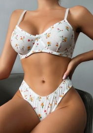 (Real Image)2024 Styles Women Knitted Sexy Country Style Floral Steel-Boned Two-Piece Lingerie Set