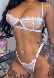 (White)2024 Styles Women Lace Bustier Strapless Sexy Sheer Tempting Lingerie Set