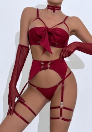 (Real Image)2024 Styles Women Seductive Garter Belt with Cut-Out Gathered Four-Piece Lingerie Set