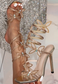 (Real Image)2024 Styles Women Snake-Inspired Wrapped Open-Toe Crystal and Glitter Bow-Tied Stiletto Heels