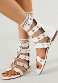 (Real Image)2024 Styles Women Luxurious Hand-Embellished Silver Stud High-Top Roman Gladiator Sandals