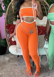 (Real Image,Orange)2024 Styles Women Color-Stretch Ribbed Overalls for Sporty Casual Sets