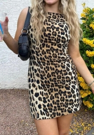 (Real Image)2024 Styles Women Sexy Leopard Print Minimalist Sleeveless Vest Mini Dress