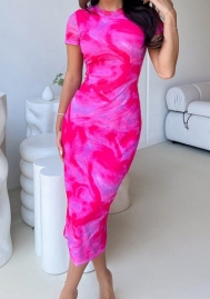 (Pink)2024 Styles Women Multicolor Floral Print Strapless Slimming Short-Sleeved Maxi Dress