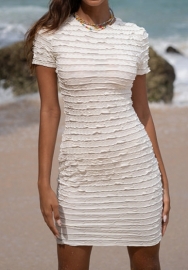 (White)2024 Styles Women Sexy Wave Pattern Round-Neck Short-Sleeved Mini Dress