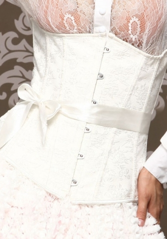 White Bows Print Front Satin OverBust Steel Boned CORSET