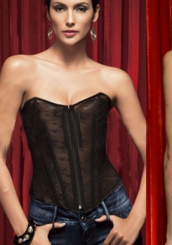 Black Bows Zipper Satin OverBust Overbust Corsets