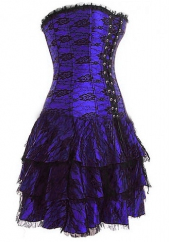 Purple Lace Flower Bandage Satin OverBust Bustiers & Corsets