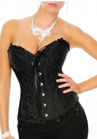 Black Print Front Satin OverBust CORSET