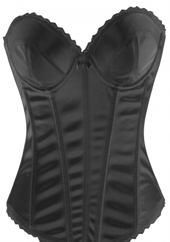 Black Front Zipper Satin OverBust CORSET