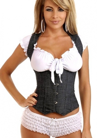 Grey Halter Front Denim Cotton UnderBust CORSET