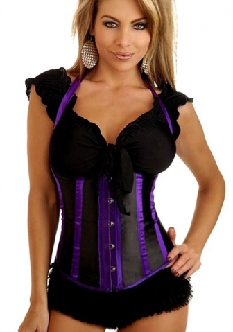 Black Bule Ruffle Halter Front Satin UnderBust CORSET