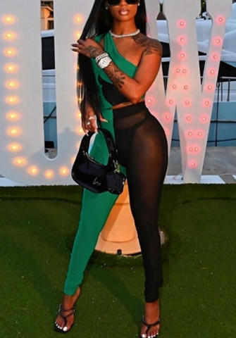 2021 Styles Women Fashion INS Styles Fashion Mesh Two Piece Suit