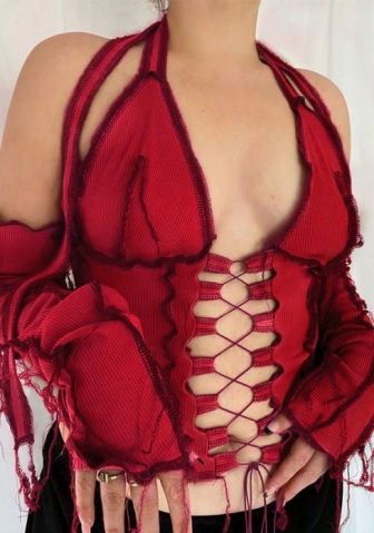 2021 Styles Women Fashion INS Styles Fashion Long Sleeve Lace Up Tops