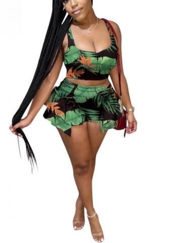 2021 Styles Women Fashion INS Styles Fashion Print Short Two Piece Suit