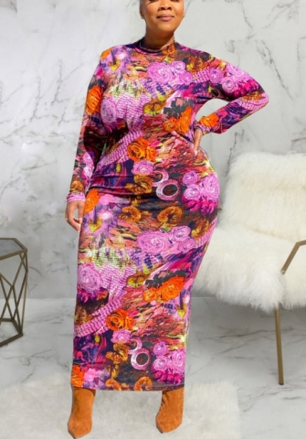 2021 Styles Women Fashion INS Styles Fashion Print Plus Size Maxi Dress