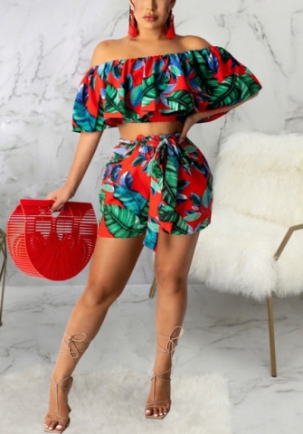 2021 Styles Women Fashion INS Styles Fashion Print Short Two Pieces Suit