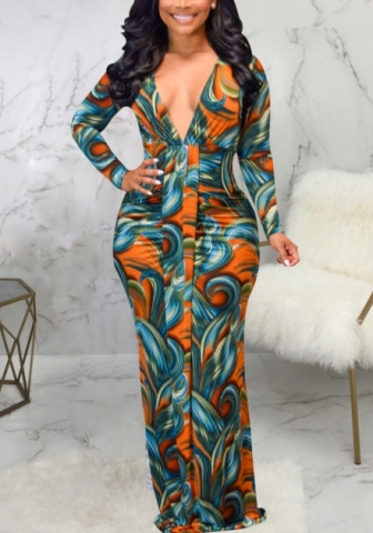 2021 Styles Women Fashion INS Styles Fashion Print Maxi Dress