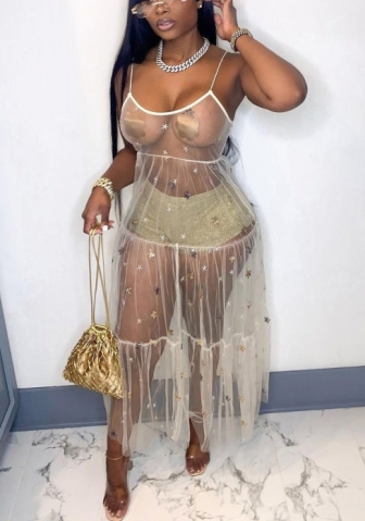 2021 Styles Women Fashion INS Styles Sexy Mesh Maxi Dress