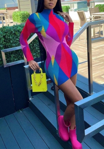 2021 Styles Women Fashion INS Styles Fashion Floral Long Sleeve Mini Dress