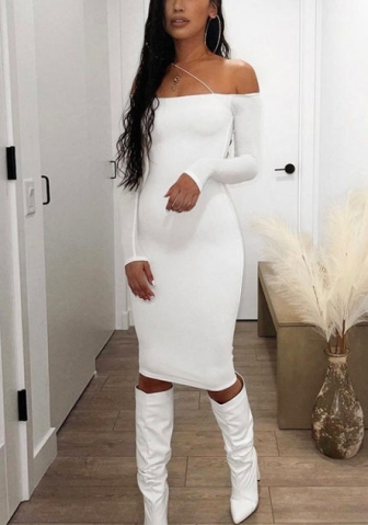 2021 Styles Women Fashion INS Styles Fashion Off Shoulder Long Sleeve Mini Dress