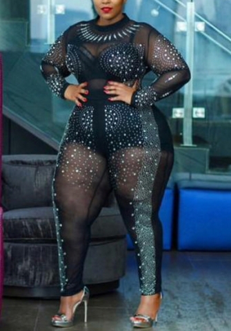 2021 Styles Women Fashion INS Styles Fashion Autumn Sequins Plus Size Jumpsuit