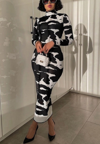 2021 Styles Women Fashion Fall & Winter INS Styles Print Long Sleeeve Maxi Dress