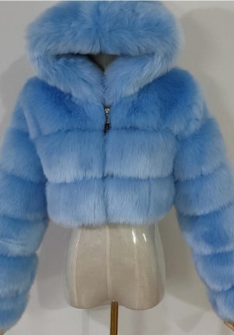 (Real Image)2021 Styles Women Fashion Fall & Winter INS Styles Sky blue Fur Coats