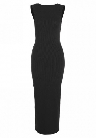 (Black)(Real Image)2021 Styles Women Fashion Fall & Winter INS Styles Solid Color Maxi Dress