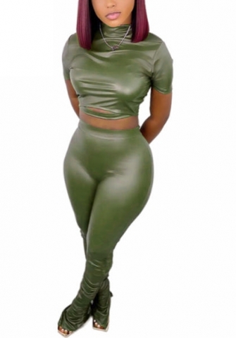 (Real Image)2021 Styles Women Fashion Fall & Winter INS Styles PU Two Piece Set