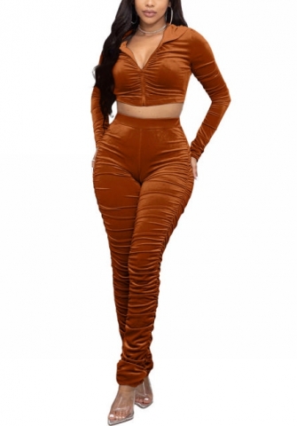 2021 Styles Women Fashion Fall & Winter INS Styles Ruffle Hoodie Two Piece Suit