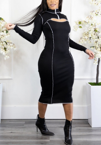 (Real Image)2021 Styles Women Fashion Fall & Winter INS Styles Long Sleeve Cut Out Maxi Dress