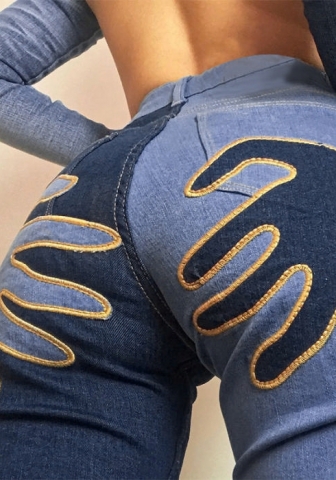 (Real Image)2022 Styles Women Fashion Spring INS Styles Contrast Color Jeans Long Pants