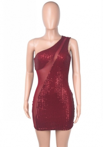 (Real Image)2022 Styles Women Fashion Spring INS Styles Single Shoulder Sequin Mini Dress