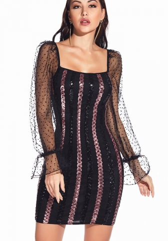 (Real Image)2022 Styles Women Fashion Spring INS Styles Sequin Ruffle Long Sleeve Mini Dress