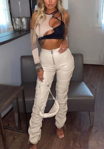 (Only Long Pants)(Real Image)2022 Styles Women Fashion Spring INS Styles PU Long Pants