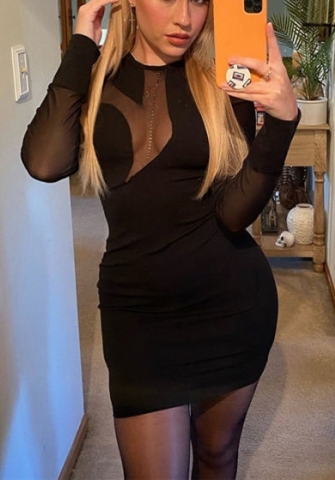 (Real Image)2022 Styles Women Fashion Spring INS Styles Mesh Long Sleeve Mini Dress