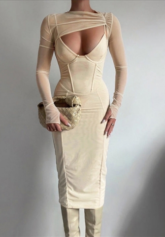 (Real Image)2022 Styles Women Fashion Spring INS Styles Long Sleeve Midi Dress