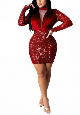 (Real Image)2022 Styles Women Fashion Spring INS Styles Long Sleeve Sequin Mini Dress