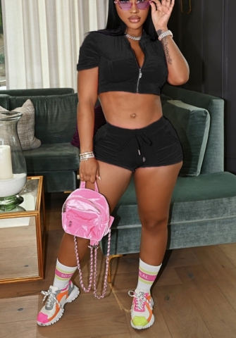 2022 Styles Women Fashion Spring INS Styles  Velvet Short Two Piece Set