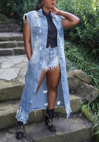 (Real Image)2022 Styles Women Fashion Spring INS Styles Ripped Long Coat