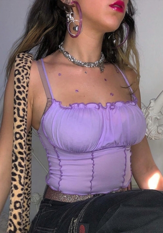 (Only Tops)(Real Image)2022 Styles Women Fashion Spring INS Styles Lace Side Tank Tops