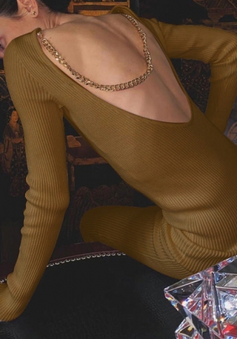 2022 Styles Women Fashion Spring INS Styles Long Sleeve Solid Color Midi Dress