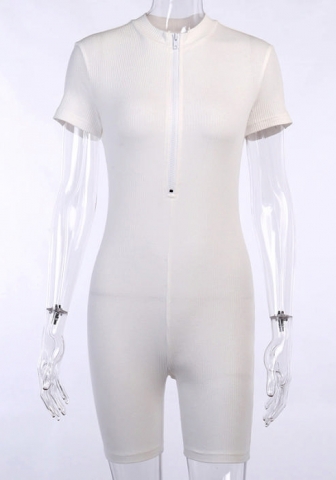 (Real Image)2022 Styles Women Fashion Spring INS Styles Ribbed Front Zipper Short Sleeve Jumpsuit