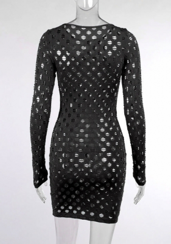 (Real Image)2022 Styles Women Fashion Spring INS Styles Long Sleeve Hollow Out Club Dress